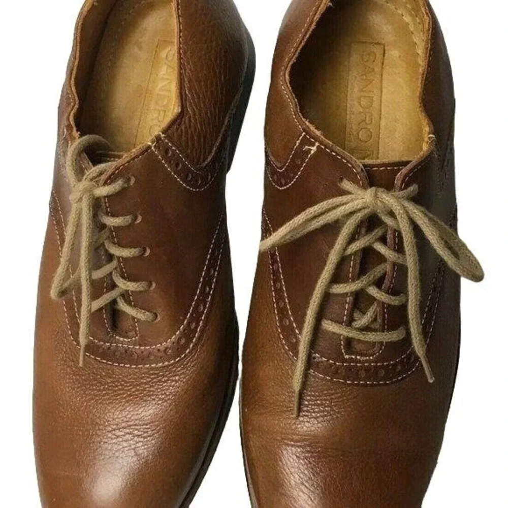 Sandro‎ Plain Toe Leather Oxford Shoes Mens 8.5 D Cognac Brown 5 Eyelet Comfort